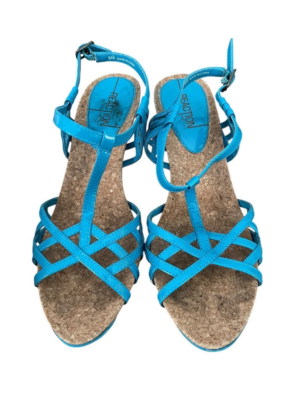 Size 8M Kenneth Cole Reaction Strappy 3.5" Heel Sandal LR01369 Teal